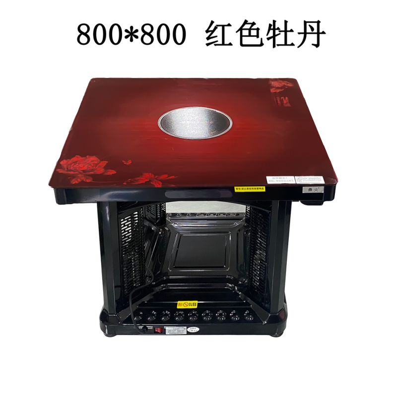 电暖桌800*800红色牡丹