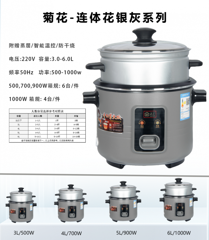 菊花—700W连体花锅粉/银灰（高笼)