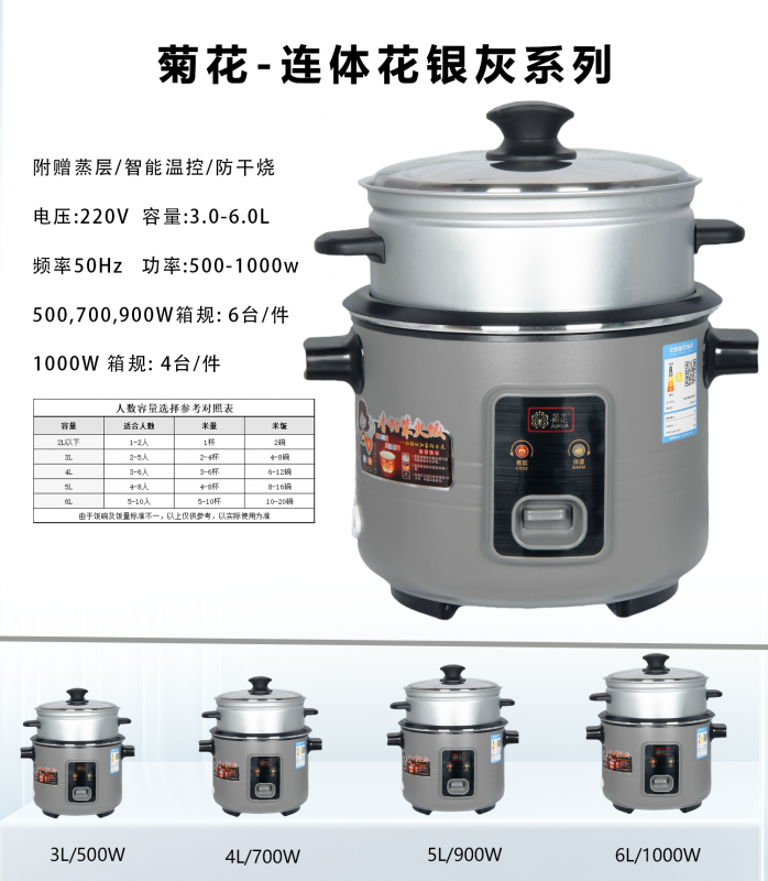 菊花—1000W连体花锅粉/红/银灰（高笼）